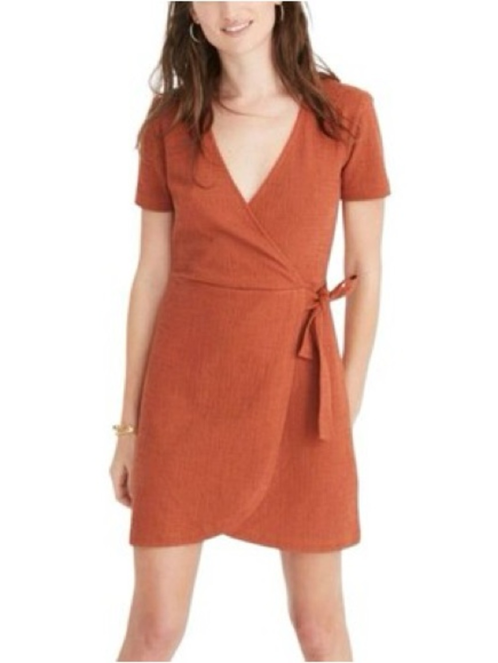 Madewell Texture & Thread Rust Orange Side-Tie Dress